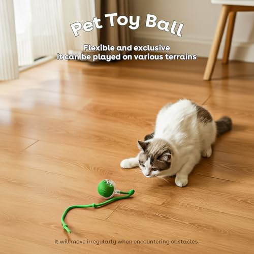 Interactive Cat Toy Ball, Automatic Intercative Cat Toys for Indoor Cats, The 3rd Generation Agile Moving Cat Ball with Elastic Mesh Tail, Toys for Indoor Adult Cats, Motion Activated (Green)