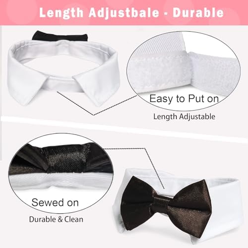 Dog Bow Tie, KOOLMOX Pet Bowtie Collar Black, Adjustable White Pet Tuxedo Collar with Black Dog Neck Bow Tie for Medium Large Boy Dogs Wedding Formal Tuxedo Suit Tux Outfits Birthday Costumes