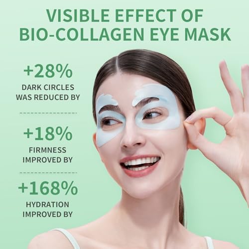 Bio-Collagen OK Eye Mask, Firming & Hydrating Under Eye Patches for Puffy Eyes and Dark Circles, Deep Moisturizing & Soothing Eye Mask for Women and Men - 6 Pairs, Calm Green