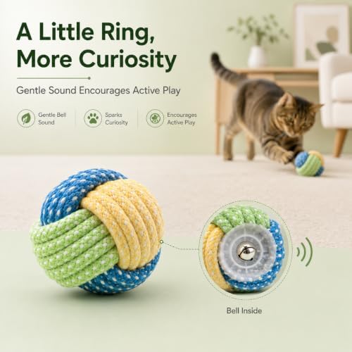No Catnip Cat Toy Balls, 6 Pack Crinkle Chew Toys (Lime)