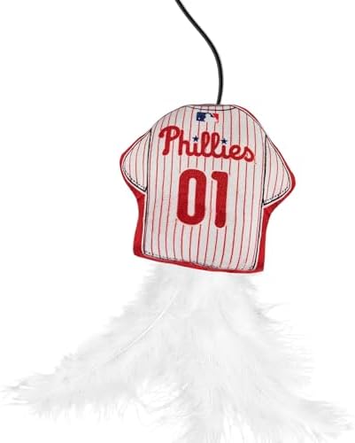Pets First MLB Philadelphia Phillies Team Jersey Wand with CAT NIP, Cat Toy Jersey Shaped Plush Teaser Toy for Cats & Kittens - Interactive Pet Toy for Play & Exercise