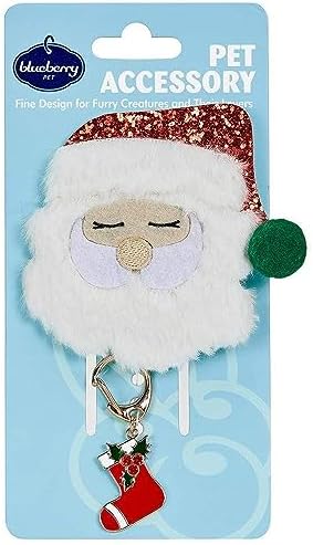 Blueberry Pet Christmas Accessory Set of Collar Slide Hair Clip and Pedant for Dogs & Cats, Santa Claus Decor and Stocking Tag