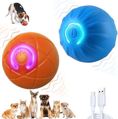 2pcs Shaky Ball Toy for Dogs, 2025 New Upgrade Automatic Moving Dog Toy Balls, USB Rechargeable Shaky Balls, Interactive Dog Ball for Small, Medium, Large Dogs(Blue+Orange)