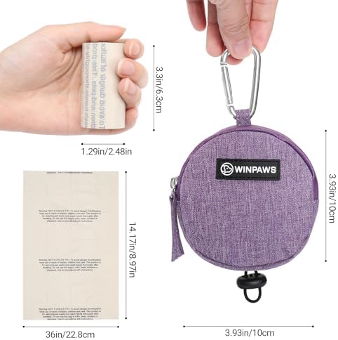 Dog Poop Bag Holder for Leashes- Dog Treat Pouch with Waterproof Zipper,Puppy Training Small Bag with Carabiner & Bungee Toggle,Two Pockets for Dry or Wet Treats-Pet Travel Walking Essentials (Purple)