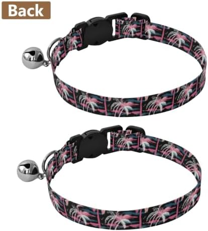 Palm Trees Dog Collar with Bell 2 Pack Small Dog Collar Adjustable 10.6 to 17.1 Inches