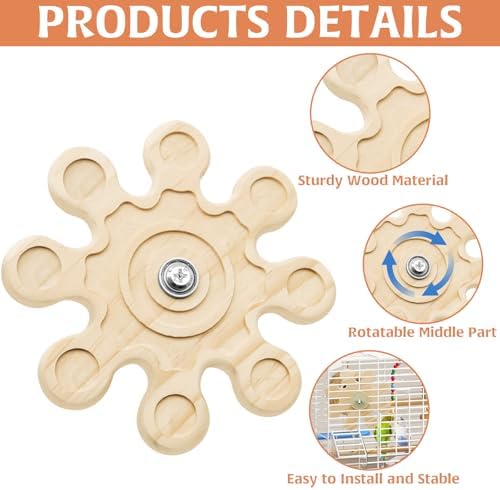 2Pcs Chinchilla Chew Toys Guinea Pig Toys Hamster Rabbit Cage Chew Accessories Rotating Grinding Natural Wooden Snowflake-Shaped 6.3 Inch Diameter Wheel Spinner Interactive for Enrichment Teeth