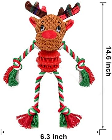 Dog Christmas Toys for Small Medium Large Dogs, Squeaky Plush Dog Toys + Interactive Dog Toys + Dog Rope Toys Multi Function Cute Reindeer Puppy Toys for Christmas