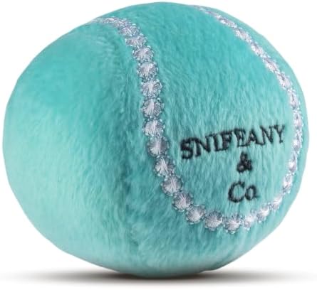 Dog Diggin Designs Sniffany & Co Plush Squeaky Dog Toy Ball | Luxury-Inspired Parody Designer Ball with Squeaker, Soft Plush Fetch Dog Toy – Prêt-à-Porter Play!