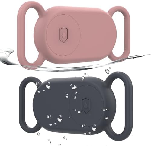 2 Pack Waterproof Dog Collar Compatible with Samsung Galaxy SmartTag 2 | Silicone GPS Tracker Hidden for Samsung Tag 2, Anti-Lost Dog Collar Galaxy Smart Tag 2 Case(Grey,Pink)