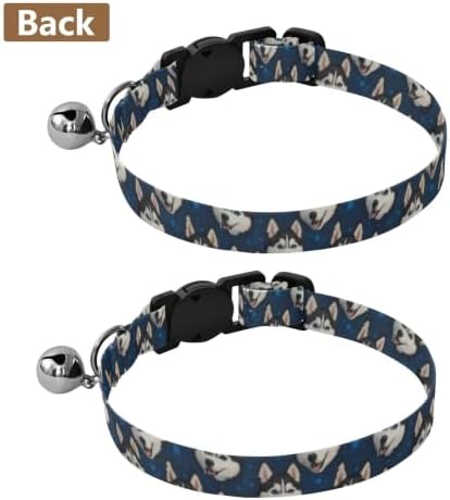 Cartoon Dog Heads Dark Blue Decorative Pet Collar with Bell 2 Pack Pet Collars Adjustable 10.6 to 17.1 Inches
