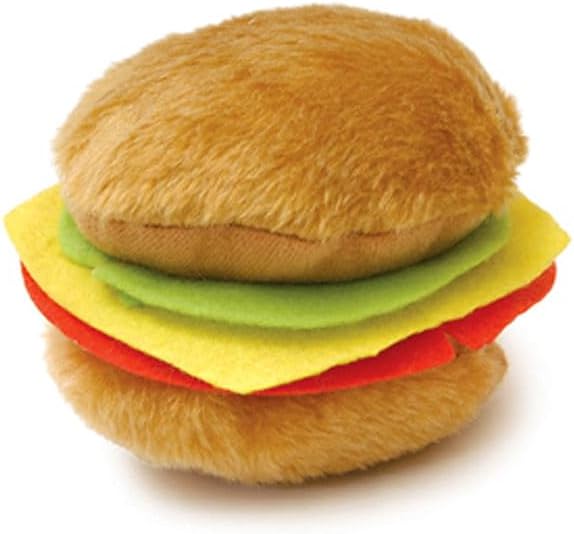 Jeffers Pet Plush Food Themed Dog Toy with Squeaker, 4.5 inch - Hamburger