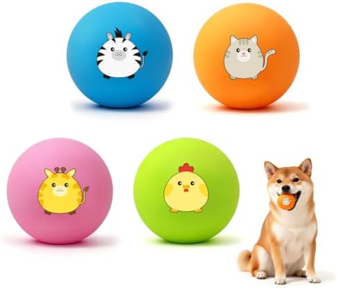 Latex Squeaky Balls for Small Dogs, 2.4" Soft Latex Squeaky Dog Ball Toys, Cute Animals Rubber Bouncy Balls, Puppy Teething Chew Toys for Small & Medium Dogs (2.4"-Set A)