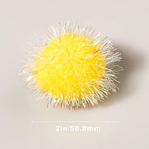 VAPKER 30 Pcs Cat Ball Toys Sparkle Balls Extra Large 2 Inch Cat's Favorite Chase Glitter Ball Glitter Tinsel Pom Poms Balls Yellow Color