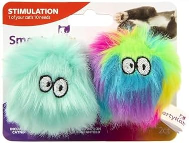 SmartyKat (2 Count) Fuzzy Friends Plush Catnip Ball Cat Toys - Rainbow/Turquoise, 2 Count
