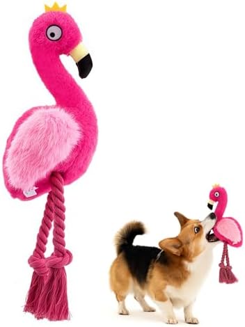 Plush Flamingo Dog Toy with Squeaker and Rope Legs for Small Dogs Puppies