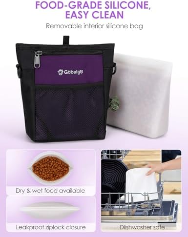 Gobeigo 4 Cup Dog Treat Pouch with Silicone Insert Bag& Clicker(Purple)