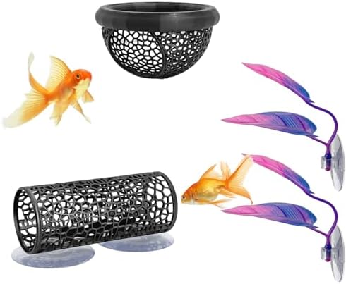 4 Pcs Betta Fish Hammock & Toy Set, Suction Cup Tunnel, Floating Betta Fish Skins, 2 Foliage Pads，Aquarium Hide and Feed Decor for Resting, Hiding & Play Areas.
