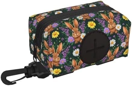 Rabbit Bunny Floral Dog Treat Pouch for Pet Walking and Training with Clip Small Zipper Dispenser for Leash and Outdoor Use