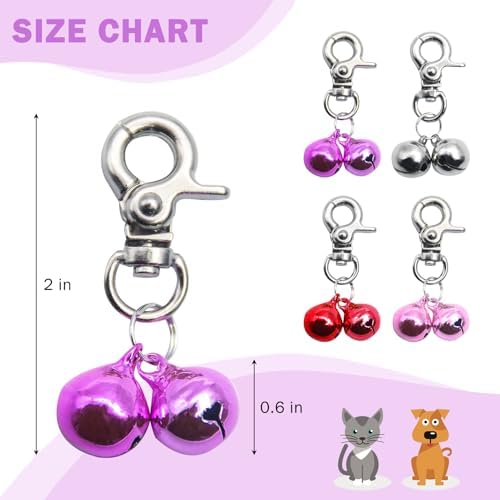 SCENEREAL Bells for Dog Collars - 2 Pack Pet Hanging Ring Bell Accessories for Dog & Cat, Pet Pendant Collar Charm with Heavy Duty Snap Clips, Sliver Bells for Tracking and Training Christmas Gift