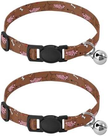 Striped Dog Brown Cat Neck Collar, 2 Pack Dog Bell Collar