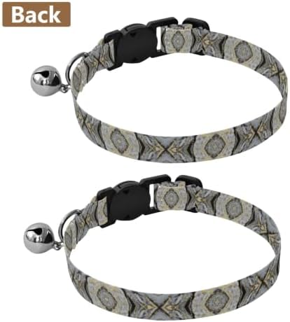 2 Pack Cat Collar Marble Gray Black Gold Dog Collar with Bell, Adjustable Length 10.6" to 17.1"