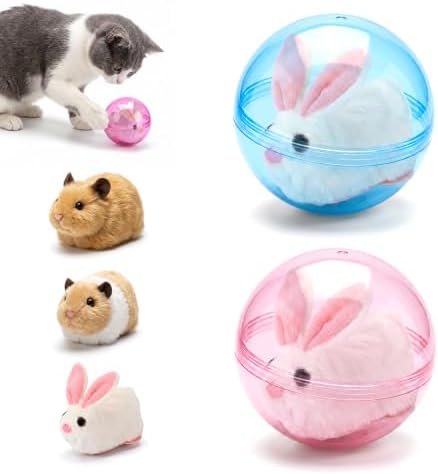 2 Pack Auto-Rolling Cat Ball for Indoor Pet (2, White Rabbit Set)