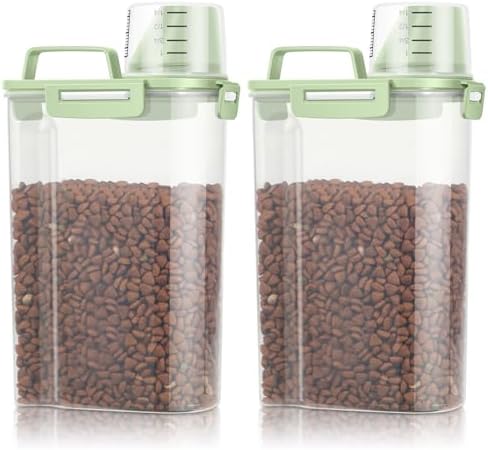TBMax Small Dog Cat Food Storage Containers 2 Pack, Travel-Friendly Pet Food Container with Spout & Measuring Cup, Kid-Friendly Pet Feeding Dispenser, Portable Dog Treat Bird Seed Container