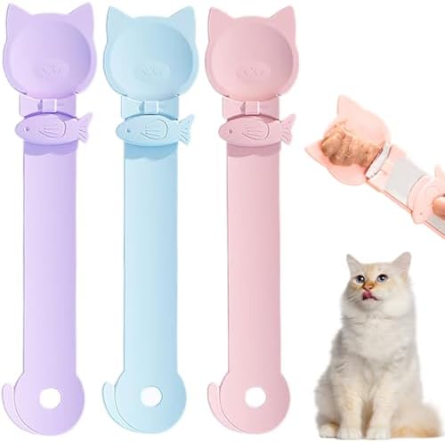 PETPAWLOVELY-3PCS Cat Treat Spoon Squeeze,Cat Strip Feeder spoon,Easy Feeding Spoons for Licky Treats,Pet Food Spoons for Wet Food, Suitable for Churu Paste Treat(3 Color)