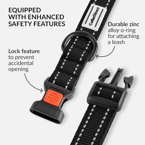 Reflective Dog Collar, Quick-Release Buckle (Black, 12-16 Inch)