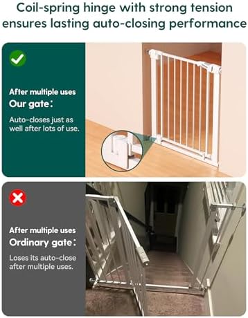 Babelio 29-43" Magnetic Baby Gate for Stairs,Doorways House,Kitchen,30" Tall Pet Door with Baffles,Pressure Mounted & Dual-Lock Design Safety for Kids Toddler,Auto-Close/Hold-Open,White