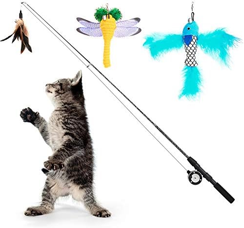 Pawaboo Cat Feather Toys, 4 Pack Interactive Cat Feather Teaser Wand Toys