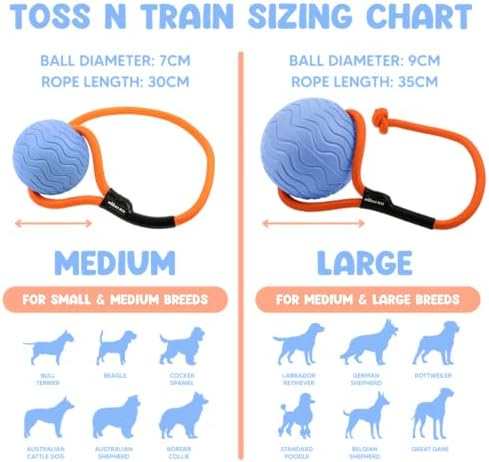 Dog Ball Toy with Rope, Durable EVA Foam Floating Dog Toy, Interactive Fetch & Toss n’ Train Tug Ball for Dogs, Bouncy Pet Ball for Outdoor Indoor Play - Blue, Medium