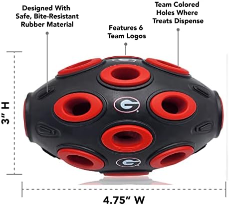 Pets First NCAA Georgia Bulldogs Football Treat Dispensing Toy for Dogs and Cats, Rubber Ball Dog Feeding Toy