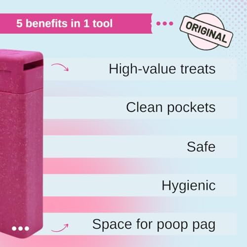 Handheld Dog Treat Dispenser, Offers a Treat (Max. diameter 3/4") in a Clean and Safe Way, Easy 1 Hand Operation, Slices Cheese, Meat Rolls etc. into Treats (Pink)