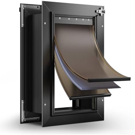 3-Flap Insulated Aluminum Medium Dog Door for Wall | Pets Up to 45 lbs, Heavy-Duty Telescoping Tunnel, Magnetic Design, Dustproof & Rustproof, Dual Security Locks & Closing Panel