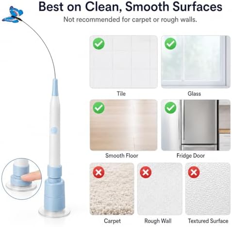 Rechargeable Butterfly Cat Toy for Indoor Cats, Electric Cat Wand with Suction Cup Base, 2 Play Modes, Self-Play & Handheld Cat Wand with 5 Cloth-Buckle Butterfly Refills, Blue
