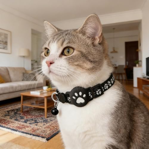 GPS Cat Collar Tracker, Smart Tag Waterproof for Find My, No Monthly Fee Advanced Tracking Solution for Small and Large Cats, Pet Device (Black_B)