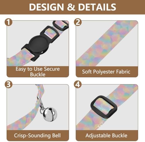 2 Pack Cats Collar Pastel Gradients Sequins Cat Bell Collar, Adjustable Length 10.6" to 17.1"