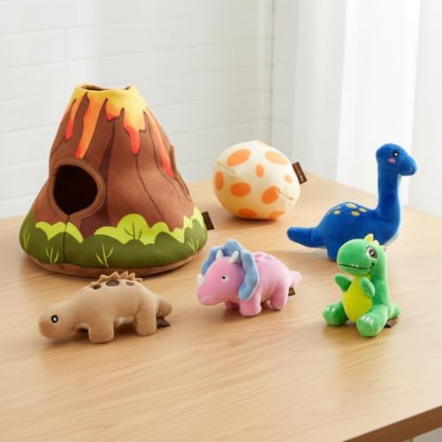 Dinosaur Squeaky Dog Toy for Large Dogs, Interactive Plush Chew Toy, Hide and Seek Design, Black, 10x2x5 Inches