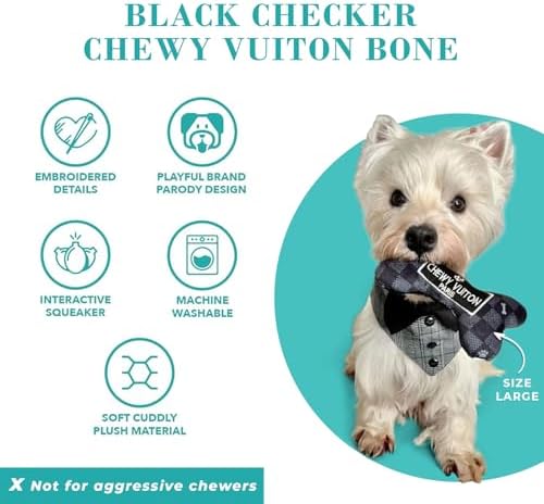 Haute Diggity Dog Chewy Vuiton Bone Plush Dog Toy, Designer Parody Toy