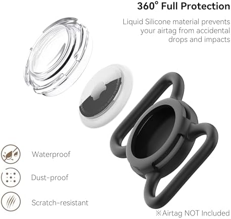 Waterproof AirTag Holder for Dog Collar, Soft Slide-On Dog AirTag Holder | Full-Body Protection, No-Dangle Fit, Ultra-Durable, Lightweight, Tool-Free Installation, Clear Cover, Fits Dog & Cat Collars