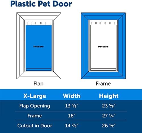 PetSafe Plastic Dog & Cat Door, Pets Up to 220 lb, X-Large | Flap Opening 13 5/8 in W x 23 5/8 in H, Snap-on Closing Panel, Paintable Frame, Easy DIY Install