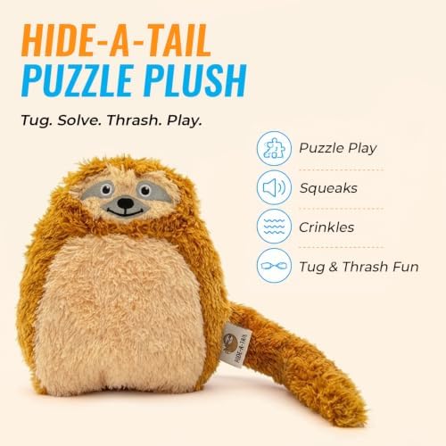 Guru Hide-A-Tail Sloth Plush Dog Toy - Interactive Puzzle Toy with Treat Pocket - Squeaky Crinkle Dog Toy for Tug and Fetch - Soft Durable Plush - Medium Size