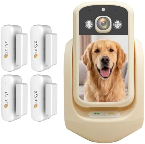 SEKYO Smart Home Security Combo – 2‑Way Video Calling Pet Camera with 2.8" Display + (4 Qty) Smart WiFi Door & Window Sensors | 1080P, 360° PTZ, App Control, Tuya Smart Life, Works with Alexa/Google H