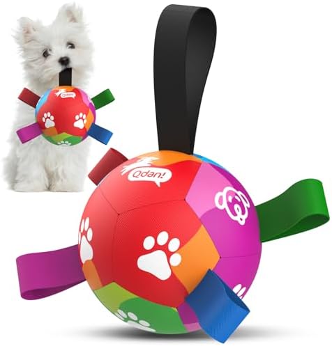 QDAN Dog Toys for Small Dogs, Dog Soccer Ball with Straps, 5 Inch Puppy Toy