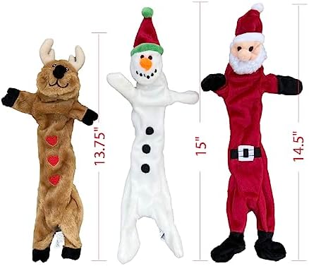 Trenton Gifts Stuffing Free Holiday Dog Toys - Set of 3. Santa, Snowman, Reindeer. Durable and Squeaky Pet Toys for Festive Playtime