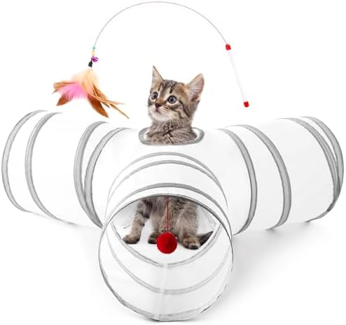 Love's cabin Cat Tunnel for Indoor Cats, 3-Way Collapsible Play Tunnel