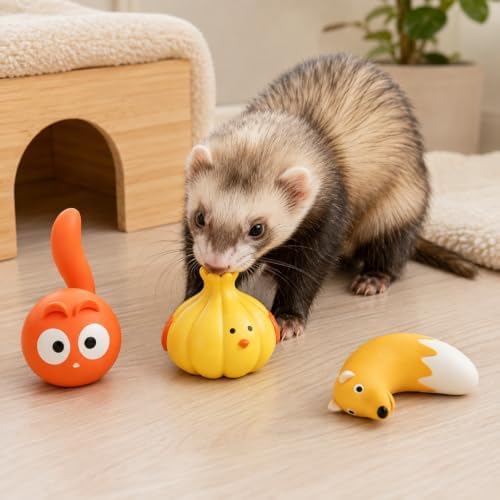 3 Pack Squeaky Latex Ferret Toys for Interactive Enrichment