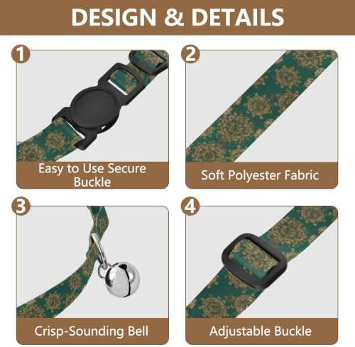 Mandala Swirling Teal Green Soft Cat Collar, 2 Pack Cat Bell Collar