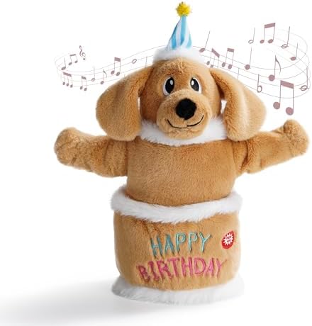 Fuzzwoof Dog Birthday Cake Toy, Interactive Singing & Dancing Dog Birthday Toy with Birthday Song, Plush Musical Puppy Toy for Small, Medium and Large Dogs, Funny Dog Birthday Gift and Party Toy